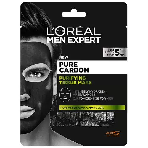 L'oreal Paris Men Expert Pure Carbon XL Ανδρική Υφασμάτινη Μάσκα Προσώπου με Μαύρο Άνθρακα για Ενυδάτωση & Καθαρισμό 30gr
